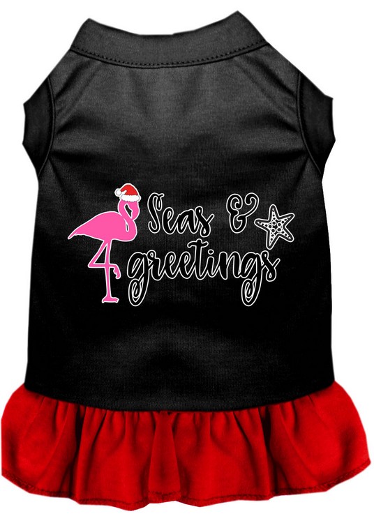 Seas and Greetings Screen Print Dog Dress Black with Red Sm